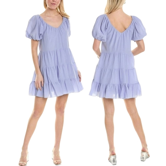 REBECCA TAYLOR Silk & Cotton Textured Tiered Mini Dress - Size M - Picture 3 of 16